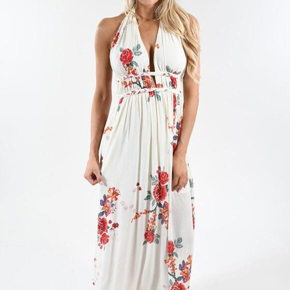 ILLA ILLA Magic Moments Maxi Cream Floral Backless Halter Maxi Dress Size S - Picture 2 of 12